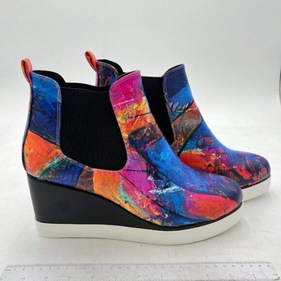 Blue Print Women Platform Wedge High Heels Round Toe Party Working Ankle Boots - Picture 3 of 6